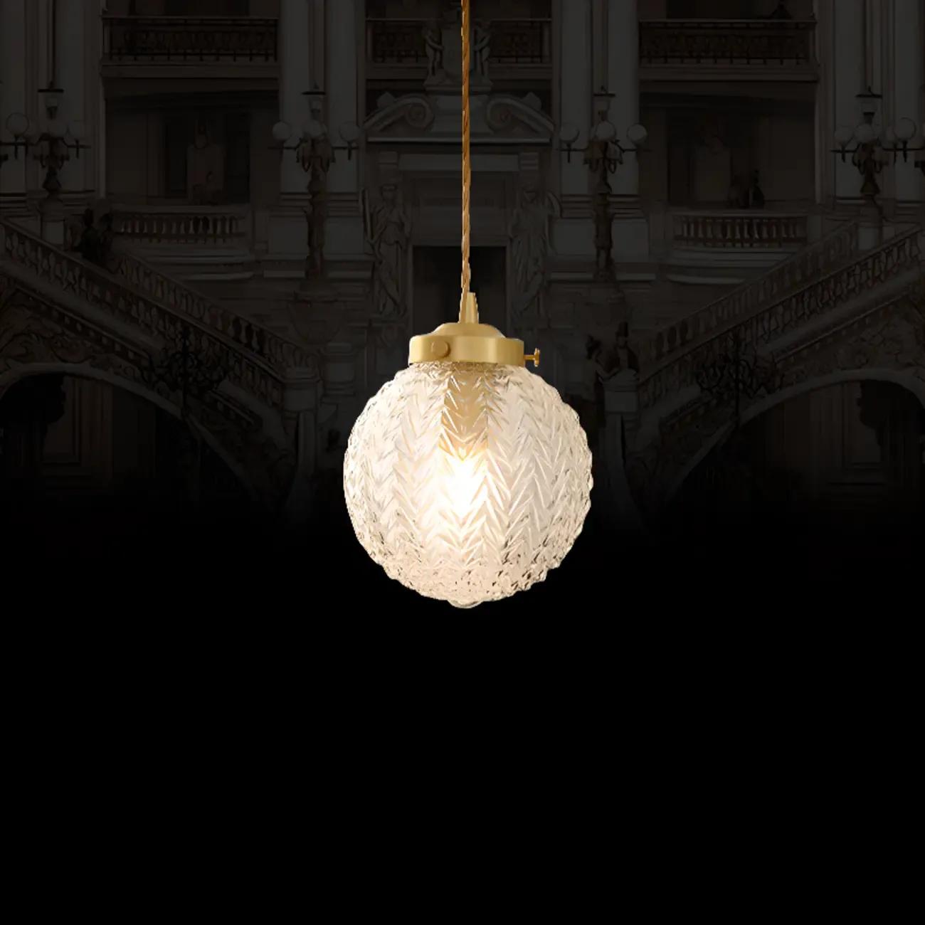 Modern Gold Carved Glass Globe Pendant Light