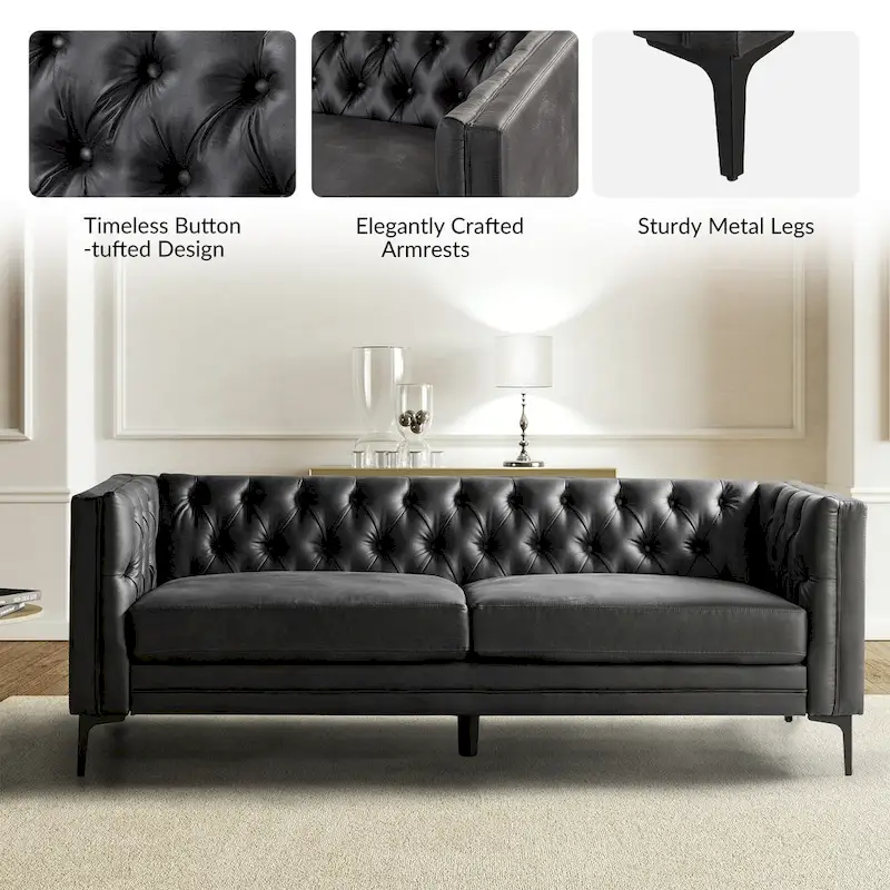 Calymne 84 Classic Square Arms Sofa with Button-Tufted Back by HULALA HOME