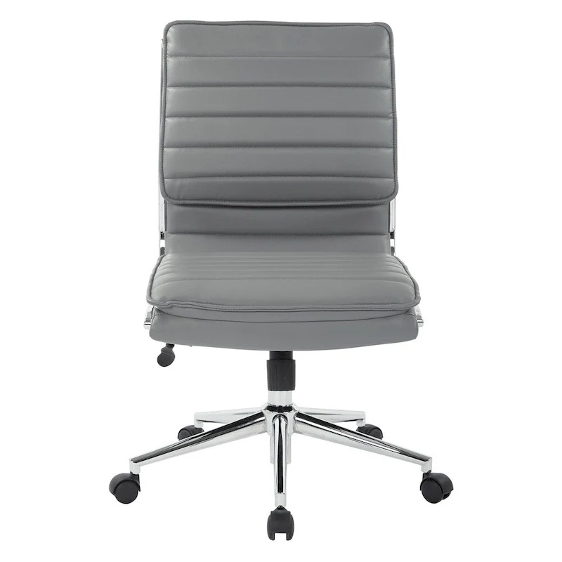 Armless Mid Back Professional Managers Faux Leather Chair with Chrome Base