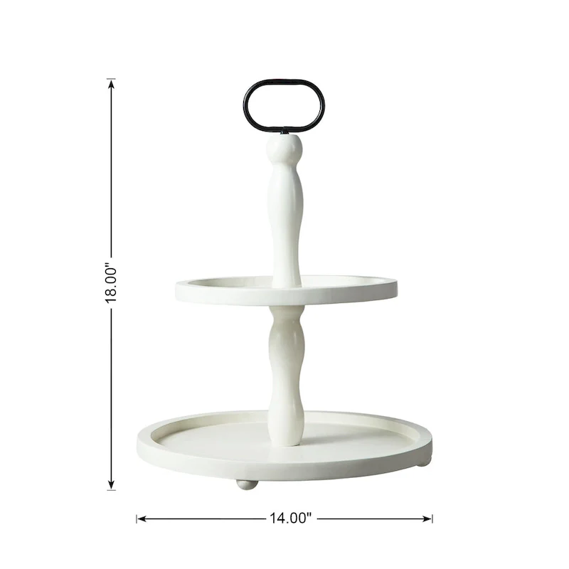 Glitzhome 18 H White Wooden Two-Tier Tray With Handle