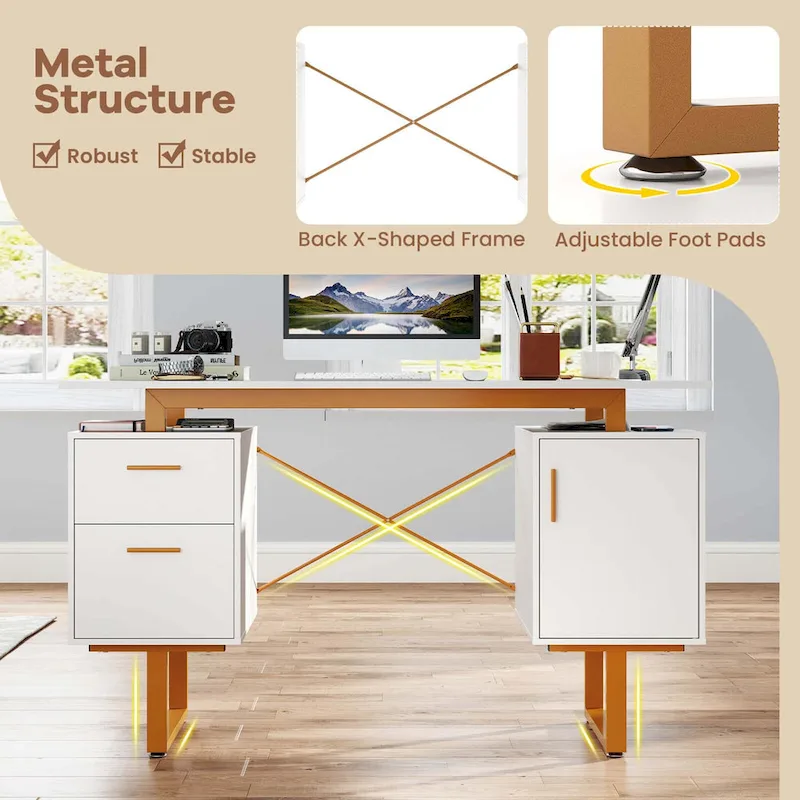 Costway 51  Home Office Desk with Floating Desktop Dual Drawers