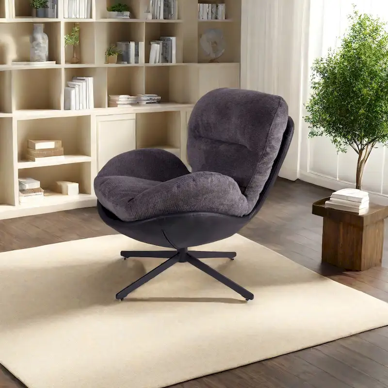Modern Chenille 360 Swivel Office Chair with Metal Base Frame