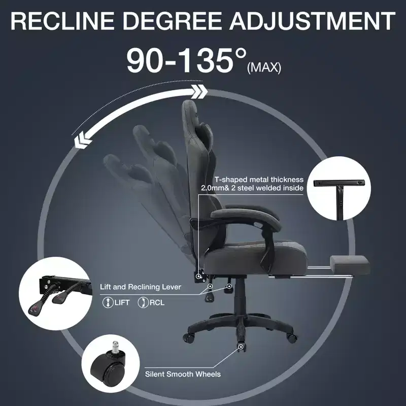 Hoffree Breathable Fabric Massage Gaming Chair Ergonomic Office PC Chair with Footrest & Adjustable