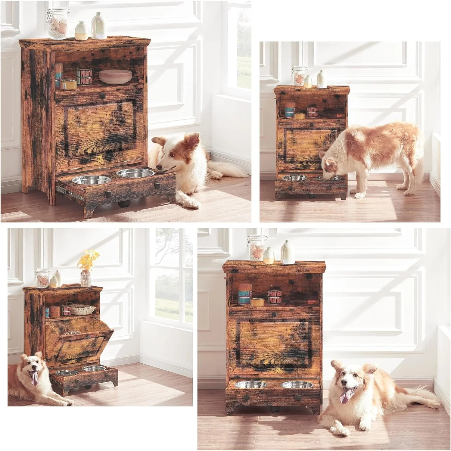 Roomfitters Dog Feeding Station with 2 Elevated Dog Bowls, Tilt Out Pet Feeding Cabinet Station