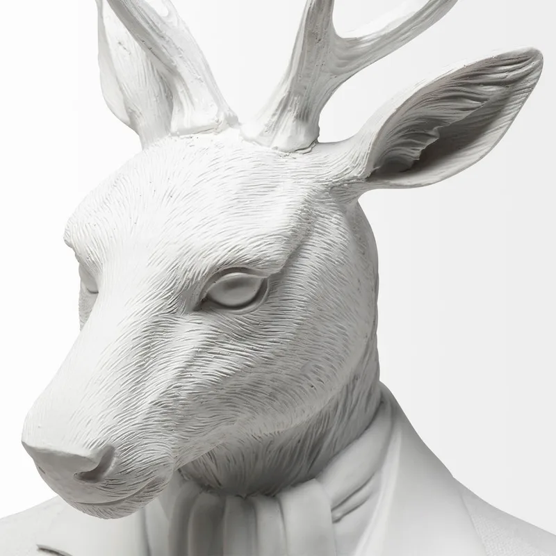 HomeRoots 23  White Polyresin Suited Deer Bust Tabletop Sculpture - 6  W x 8  D x 23  H