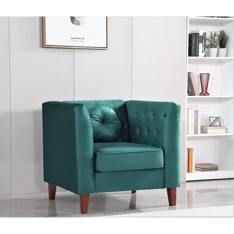 US PRIDE FURNITURE Velvet Classic Chesterfield Chair with Wood legs