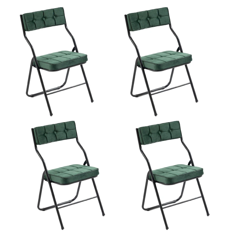 Velvet Upholstered Steel Tufted Folding Dining Chairs(set of 4)
