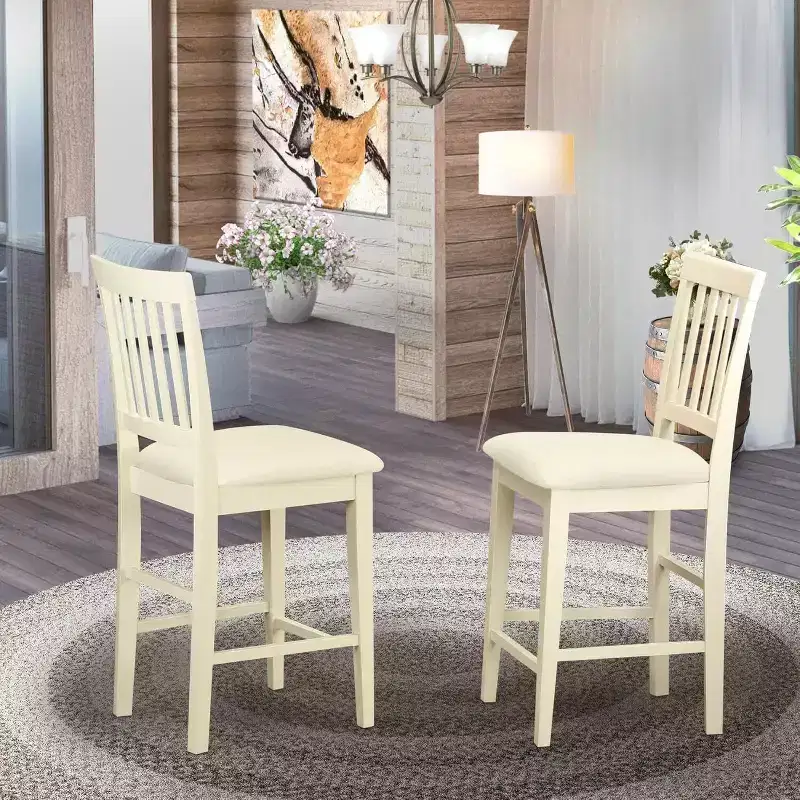 HomeStock Counter Stool-Linen Fabric Pub Height Wooden Chairs