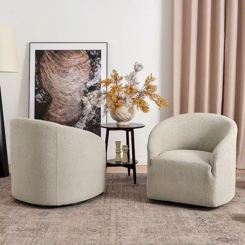 KINWELL 32W Boucle Upholstered Swivel Barrel Armchair (Set of 2)