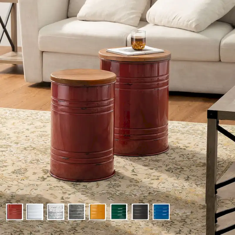Glitzhome Set of 2 19 H Farmhouse End Table Storage Ottoman