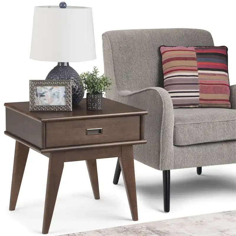 WYNDENHALL Tierney SOLID HARDWOOD 22 inch Wide Rectangle Mid Century Modern End Table - 22 W x 20 D x 22 H