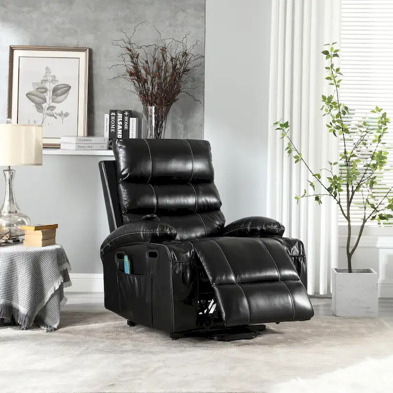 Power Lift Recliner Chair Electric Massage Heat Sofa with Wide Seat, Side Pockets, Cup Holders and Timer for Seniors