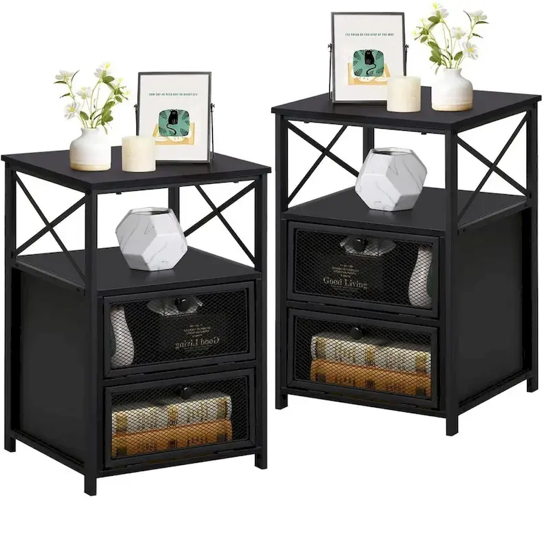 Taomika 3-pieces Industrial Modern Bed Frame and Nightstands Set