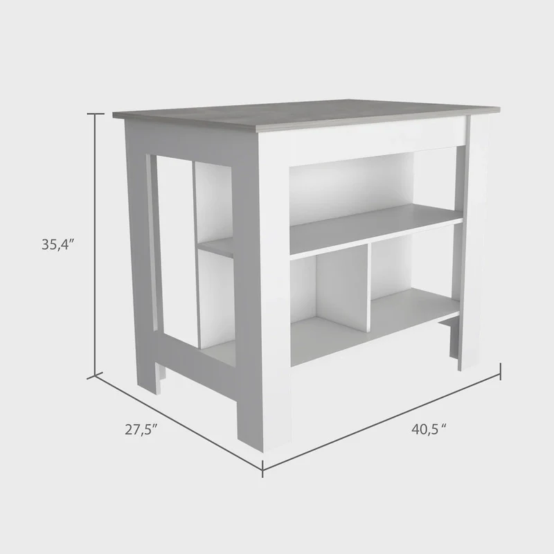Kitchen Island with Four Legs, Three Shelves