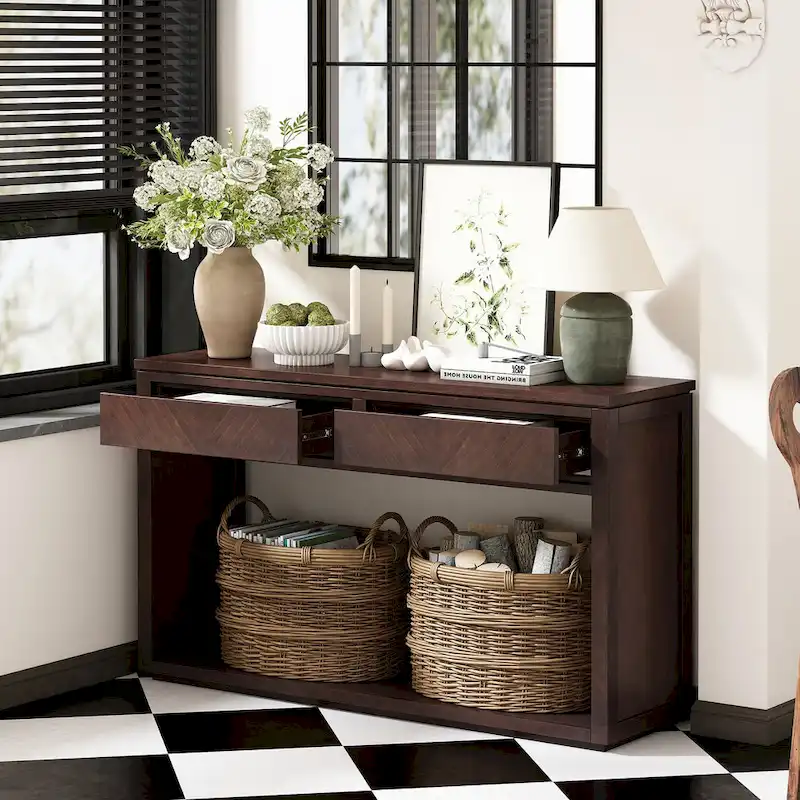 55  Rustic Wooden Entryway Console Table(Espresso)