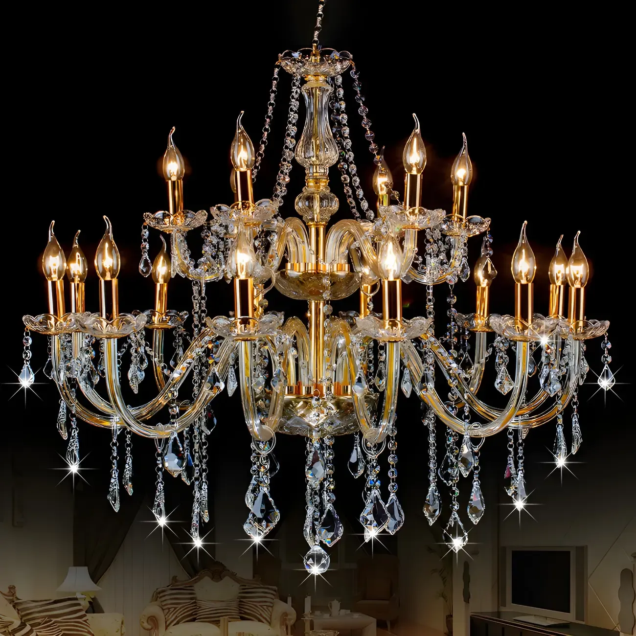 Mid-Century Luxurious Crystal Candelabra Chandelier