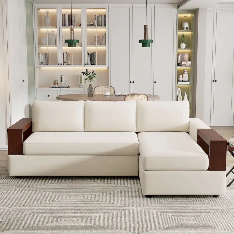 Christopher Knight Home - 87.4 L-Shaped Sectional Sofa with Reversible Armrests and Integrated Chaise Lounge