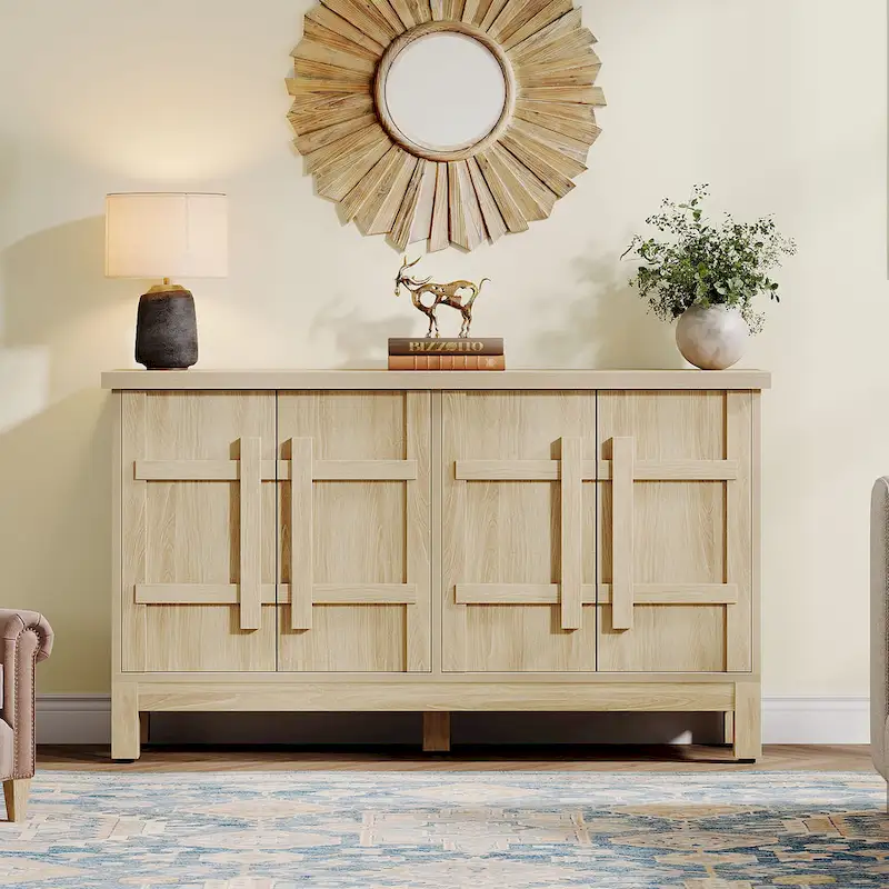 55 Inches Wood Farmhouse Sideboard Buffet Cabinet with Storage