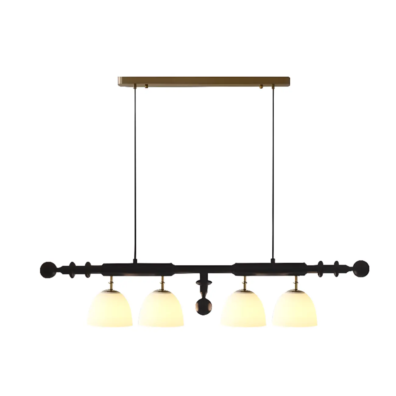 4-Light Island Pendant Light Modern Wood Glass Dome for Kitchen