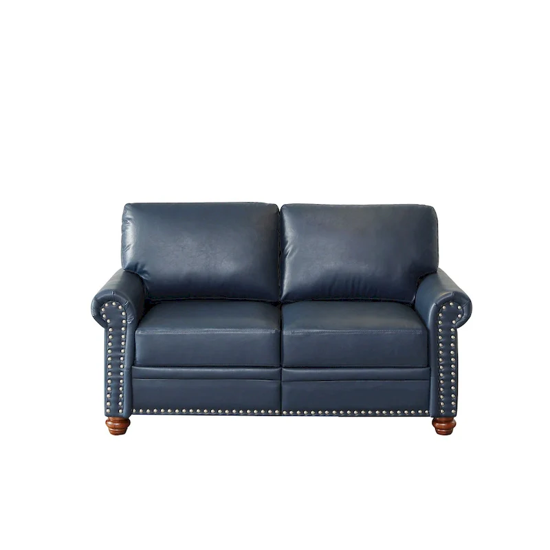 Living Room Sofa Loveseat Chair Navy Blue Faux Leather