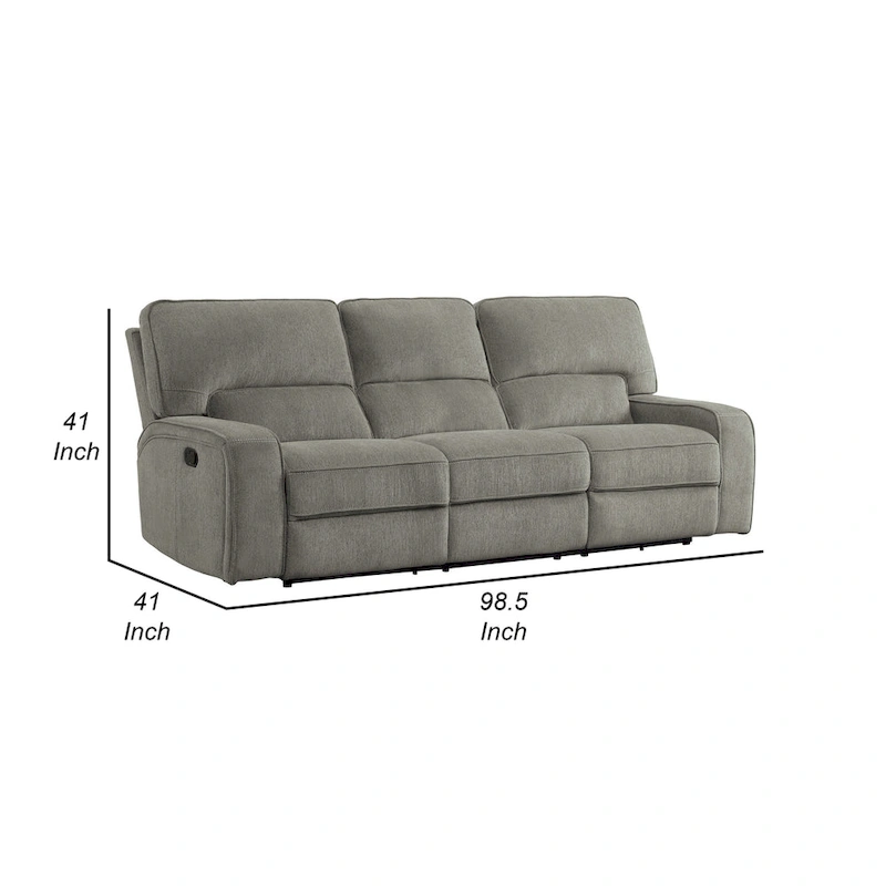 Neo 99 Inch Manual Double Recliner Sofa, 3 Seater Soft Gray Chenille Fabric
