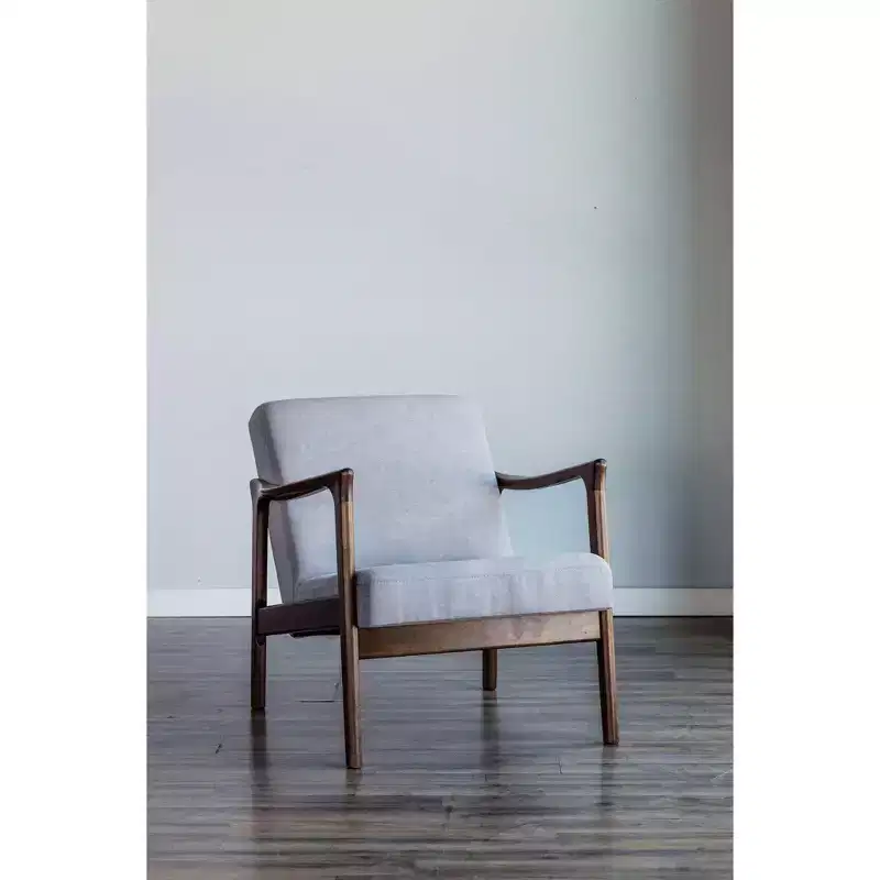 Gray Upholstered Single-Seat Lounge Chair with Wood Frame