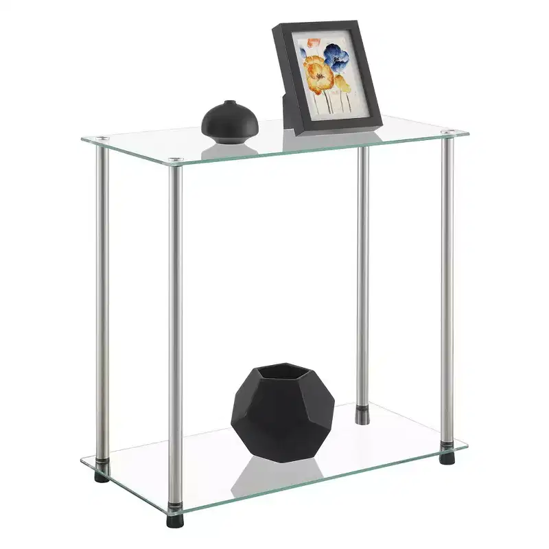 Breighton Home Designs2Go Classic Glass 2 Tier Chairside End Table in Glass/Chrome