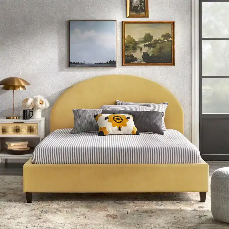 Newport Furnishings Ava Mid-Century Upholstered Queen Platform Bed