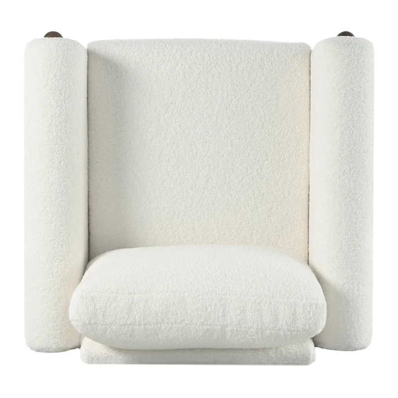 White 33.5 Upholstered Accent Chair with Walnut Legs and Curved Handrail