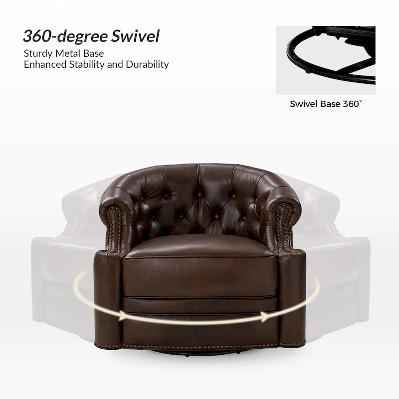 Felipe Modern Genuine Leather Swivel Chair With Tufted Back By HULALA HOME