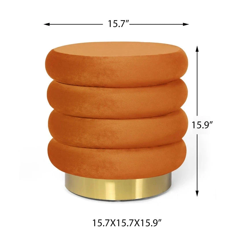 Adeco Round Velvet Ottoman Upholstered Foot Stool