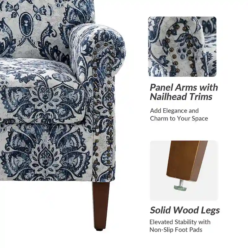 Wooden Upholstery Armchair with Nailhead Trims