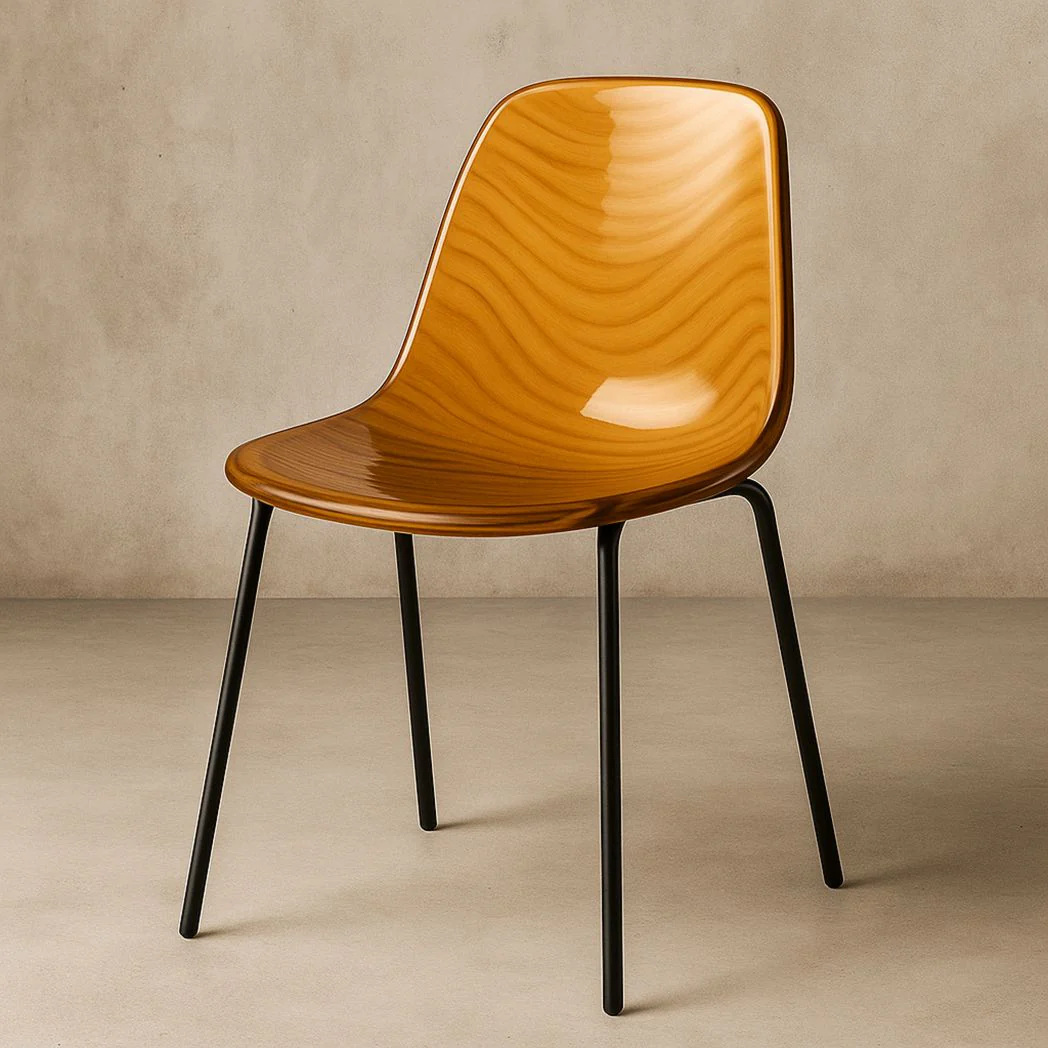 Chaise de salle à manger courbée en plastique ABS bois/Acier noir 45x40x85 cm