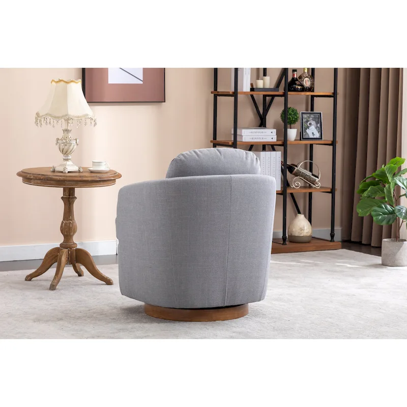 Light Blue Modern 30.3 Upholstered Swivel Accent Chair with Soild Wood Round Brown Base