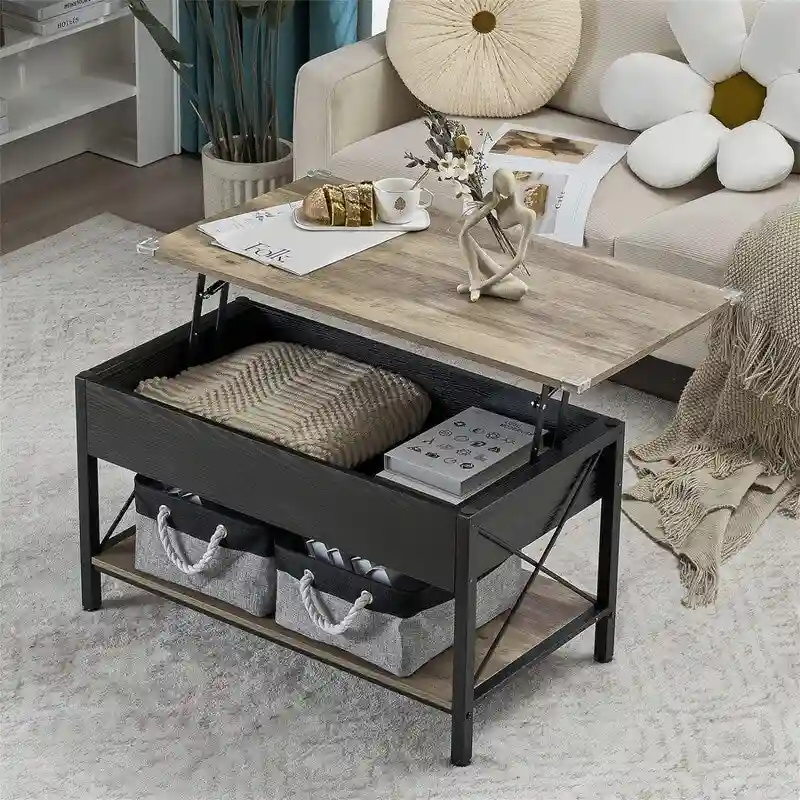 36 Lift Top Coffee Table with Free Cloth Storage Bins - 19.5D x 36W x 18.5H
