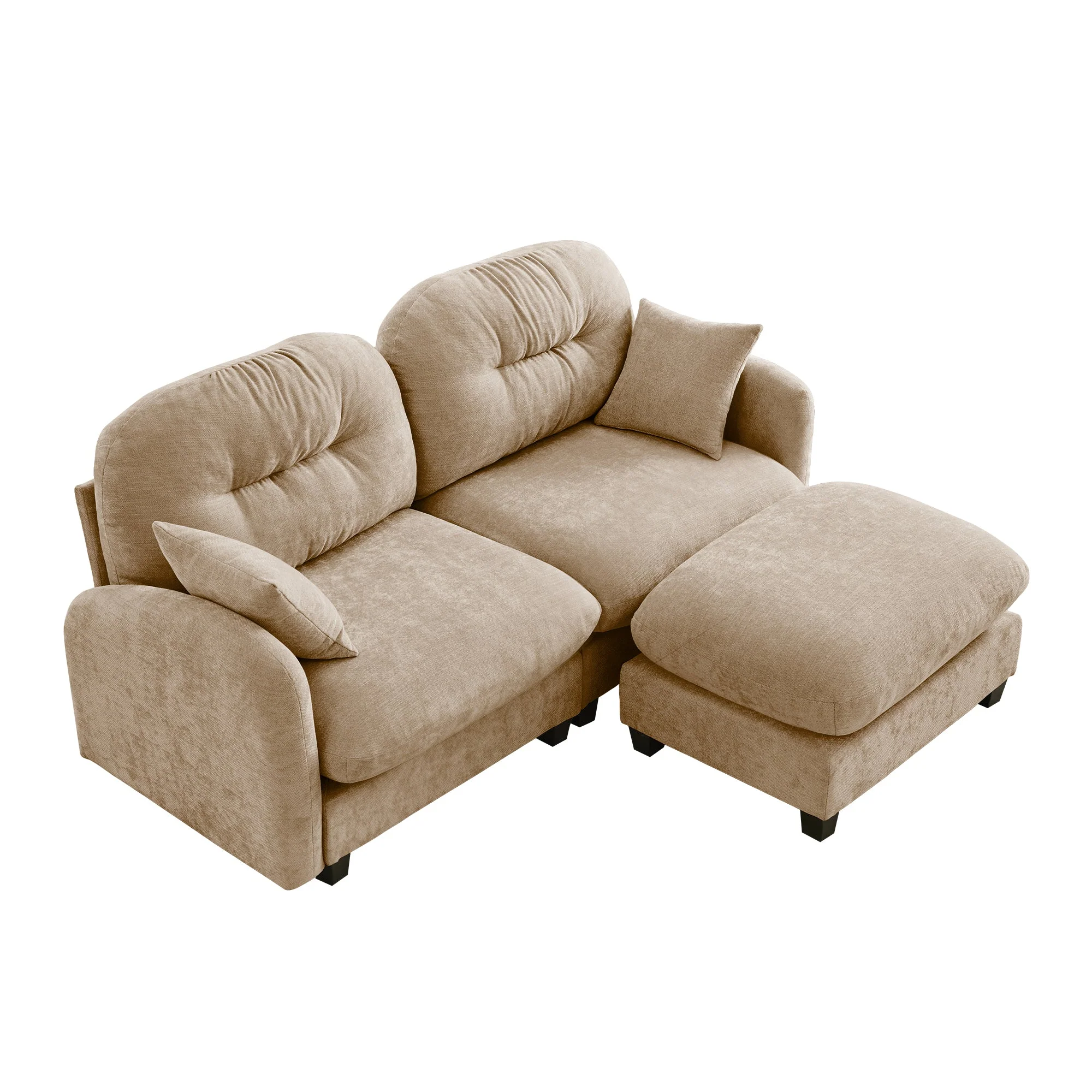 Tufted Chenille Cloud Loveseat Sectional Sofa Couch with Ottoman