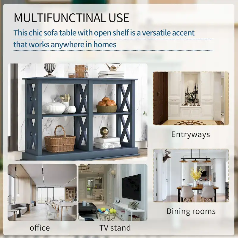 3-tier Narrow Console Table with X detailing