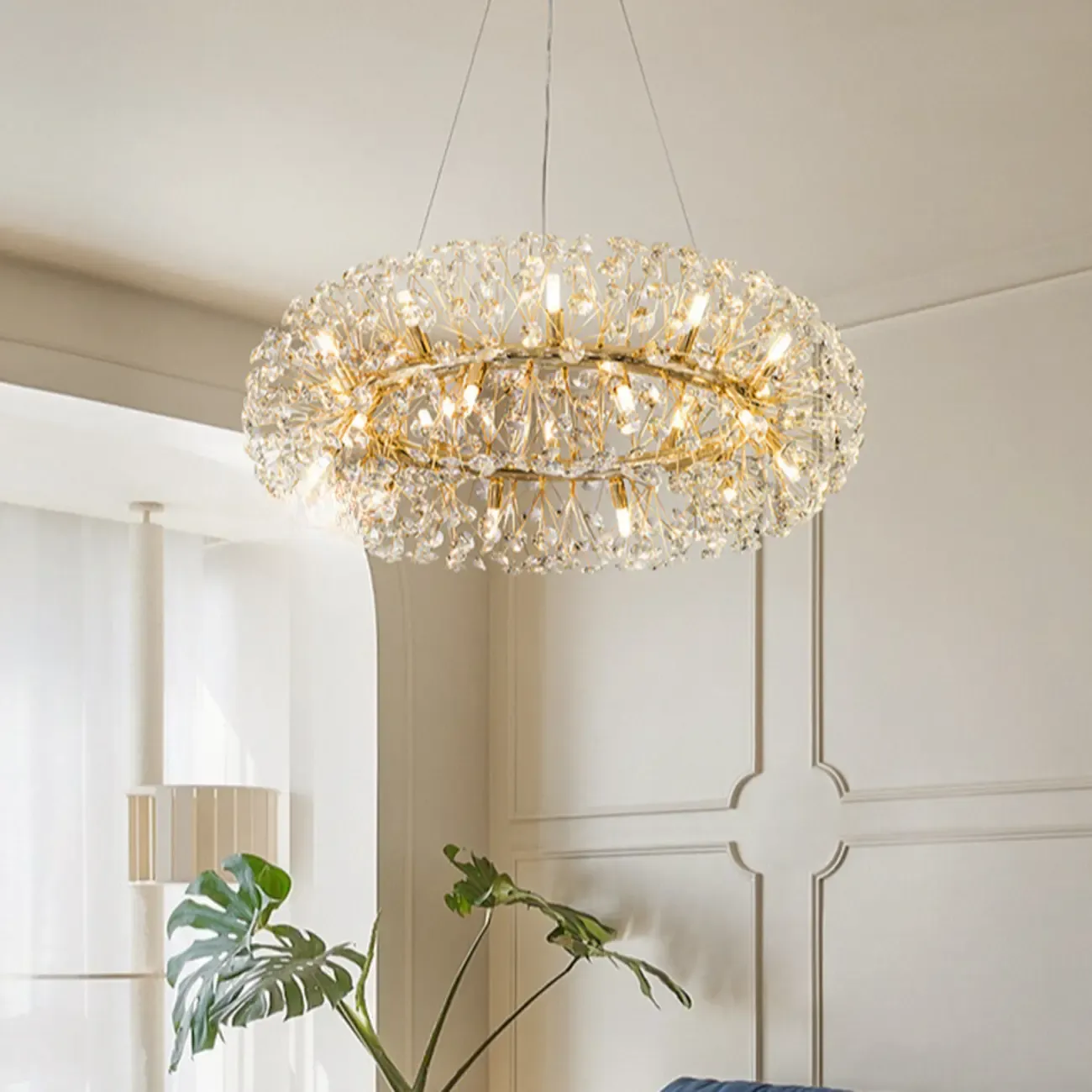 Luxury Crystal Round Chandelier with Geometric Design
