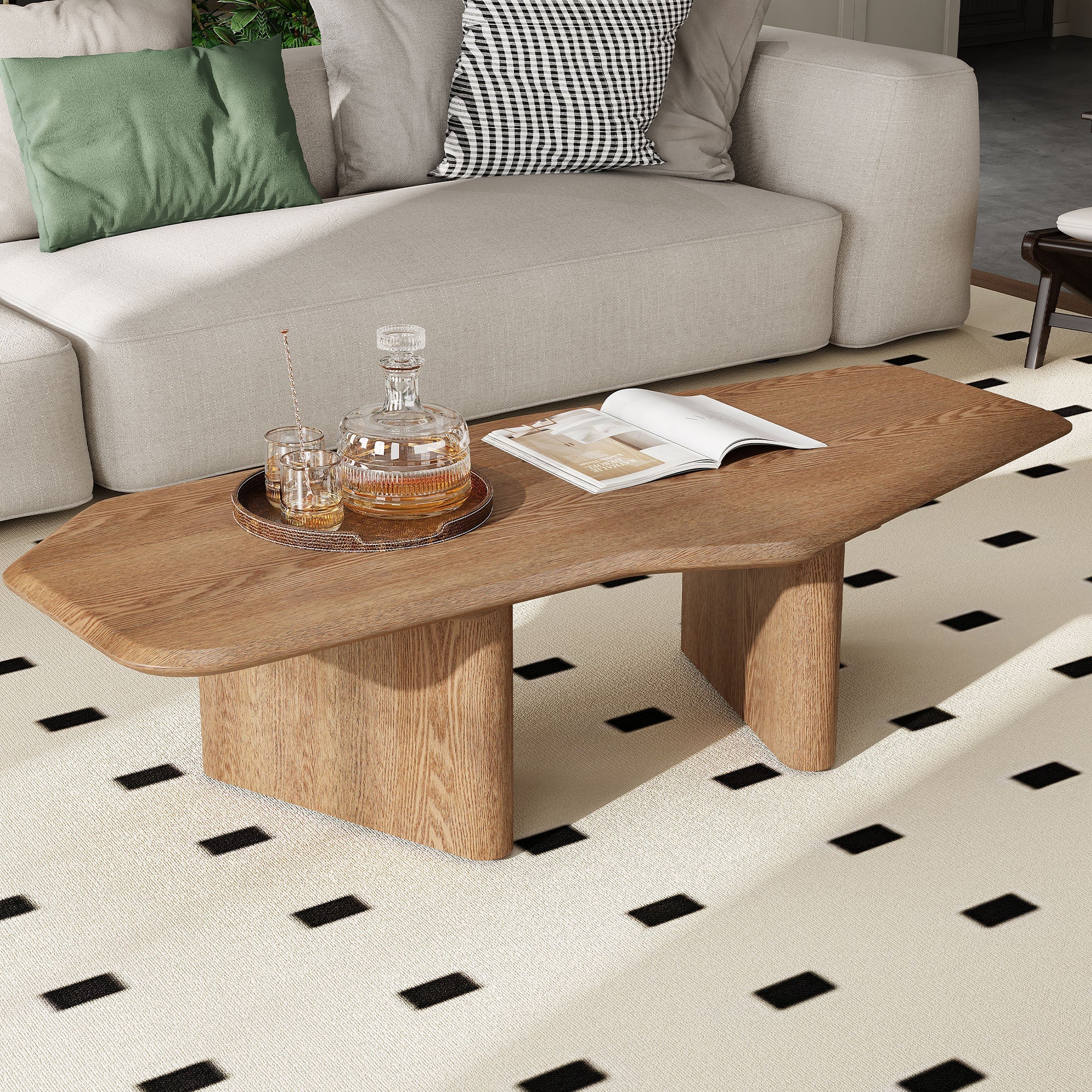 Modern Shape Rustic Ash Wood Veneer Coffee Table