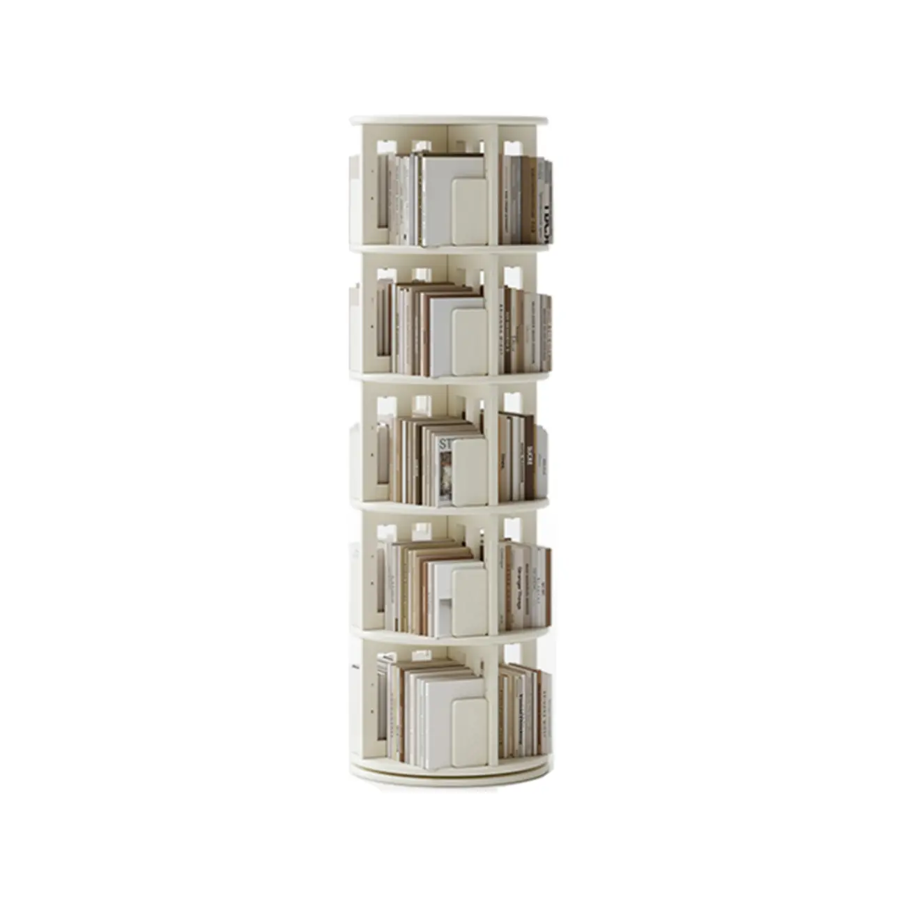 Narrow Cherry Wood Vertical 6 Shelf Rotating Bookshelf