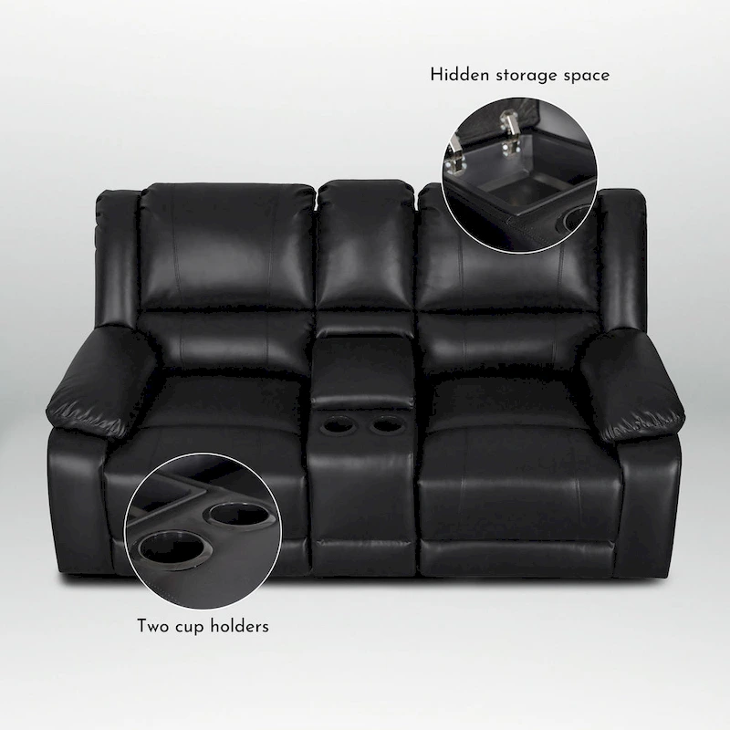2-Piece Classic Faux Leather Manual Reclining Living Room Sofa Set with Console and Cup Holders