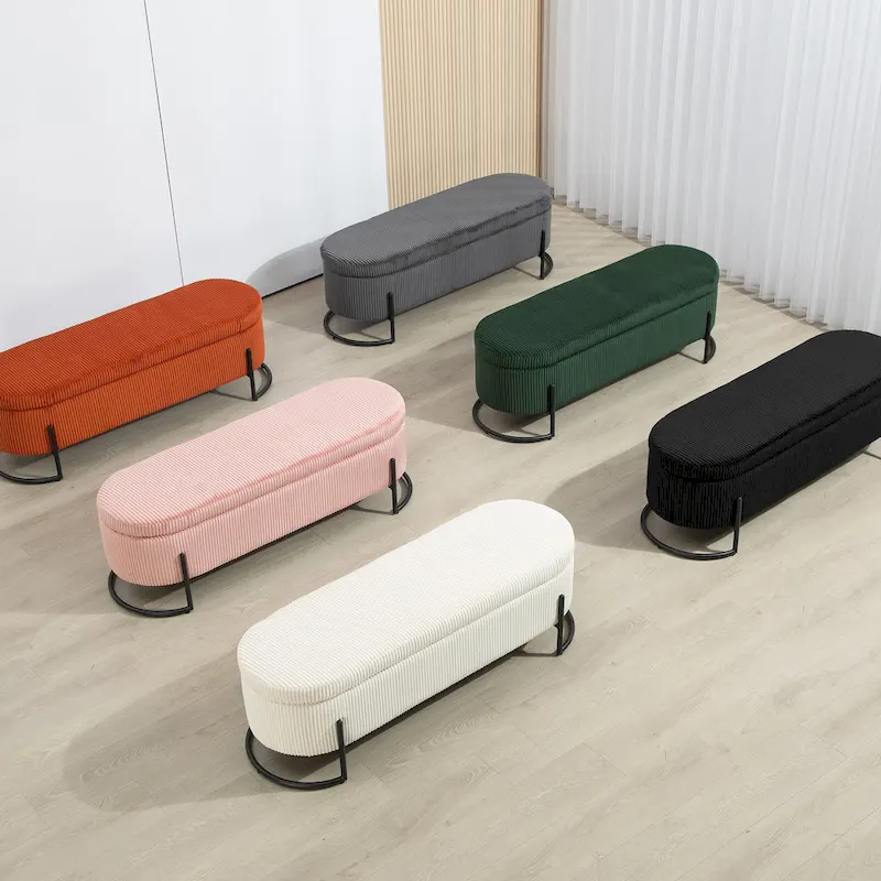 Upholstered Fabric Storage Ottoman with Safety Hinge