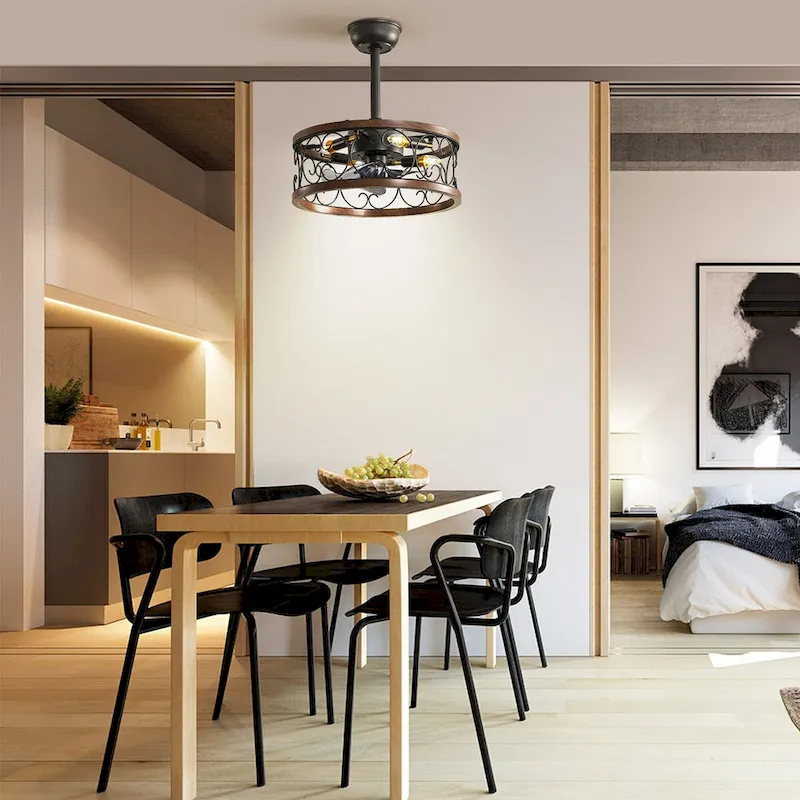 18inch Caged Ceiling Fan with Lights, Remote Control or APP(Bulbs included)