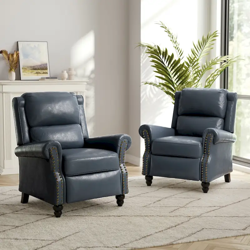 2 Set Nail-head Padded Seat Pushback Recliner Chair