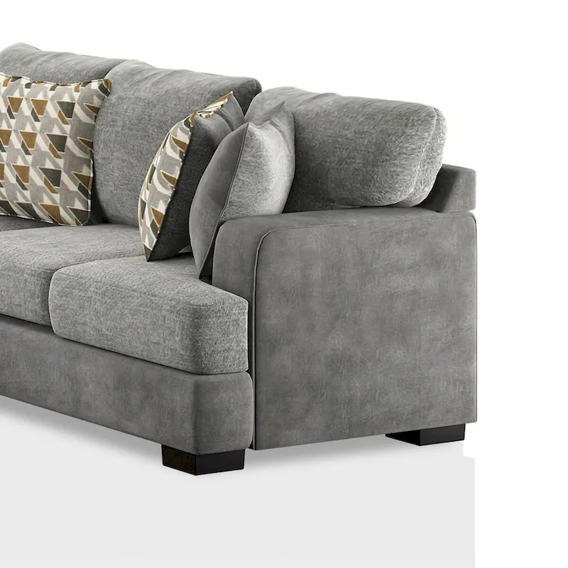 Modern Transitional Style Grey Solid Wood L-Shaped Sectional Sofa