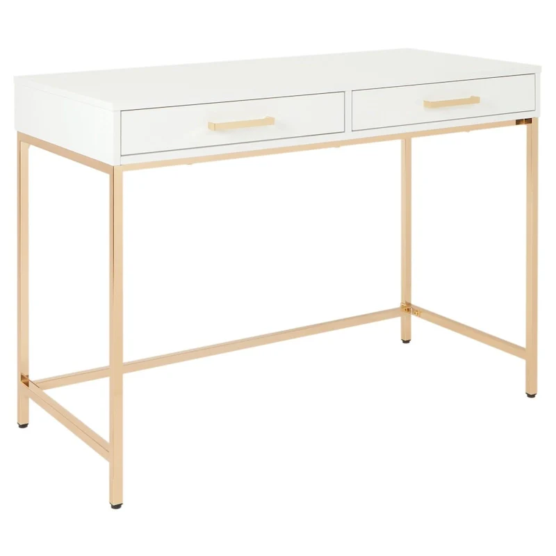 Desk with White Gloss Finish and Gold Base