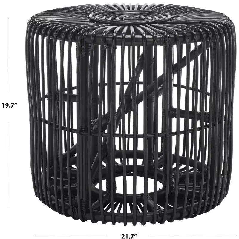 Round Rattan Accent Table, Black / Honey Natural, 1-Piece