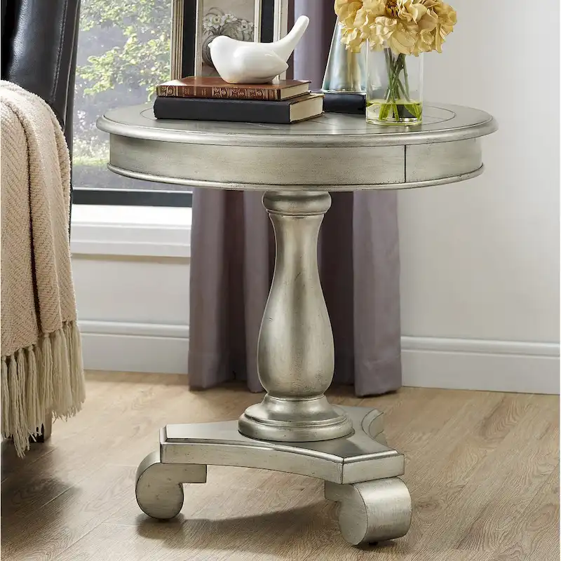 Round Wood Pedestal Side Table