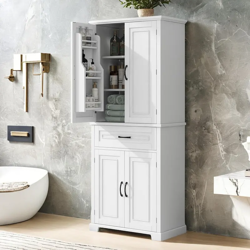 Bathroom Storage Cabinet with Doors and Drawer, Multiple Storage Space, Adjustable Shelf