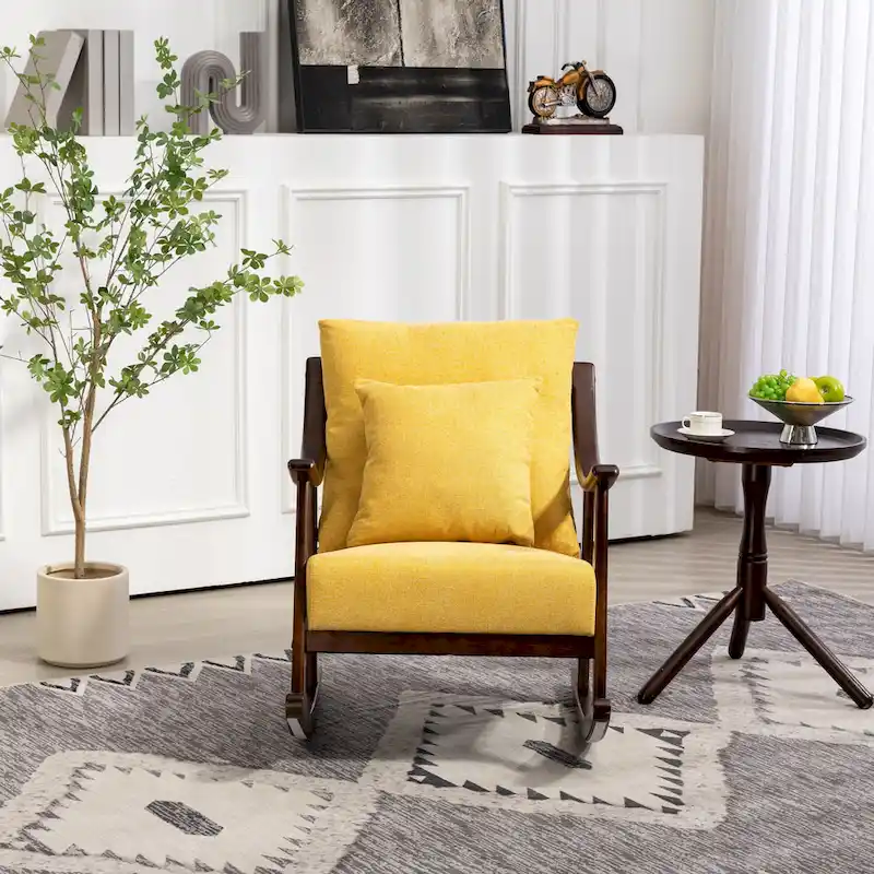 Linen Solid Wood Rocking Arm Chair